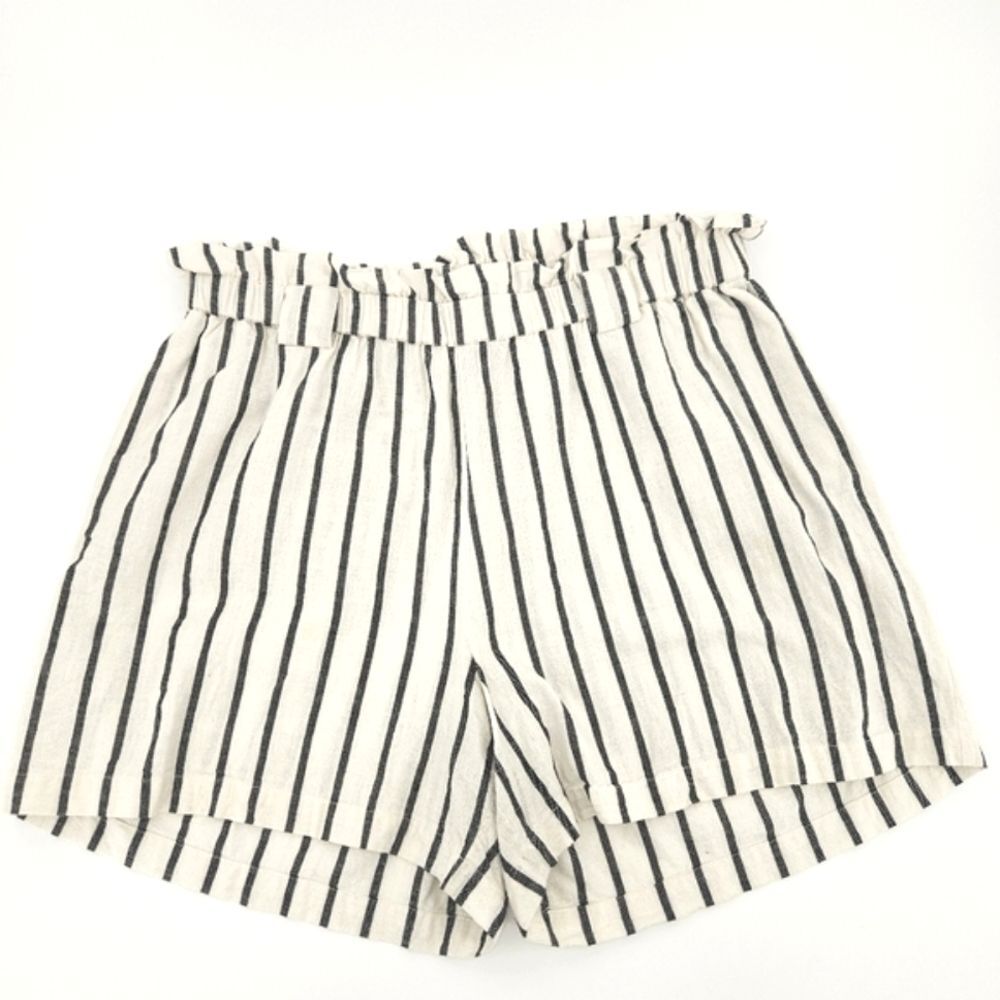 Eloquii Paperbag Shorts Womens Size 16 Black Stripes Linen Summer Beach Vacation